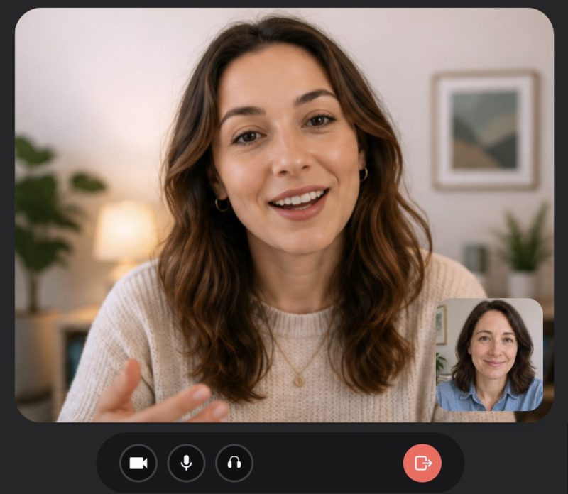 A therapist on a video call with a client inside Joy